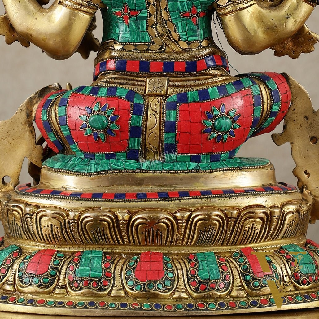 Brass Lord Ganesha Idol - 16 Inch unique stonework