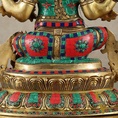 Brass Lord Ganesha Idol - 16 Inch unique stonework