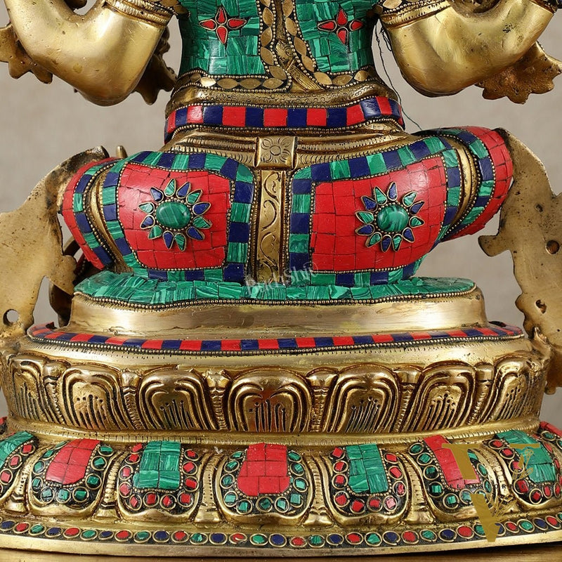 Brass Lord Ganesha Idol - 16 Inch unique stonework