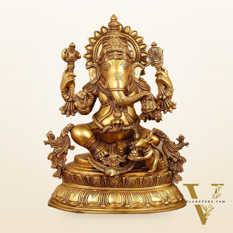 Brass Lord Ganesha Idol - 16 Inch