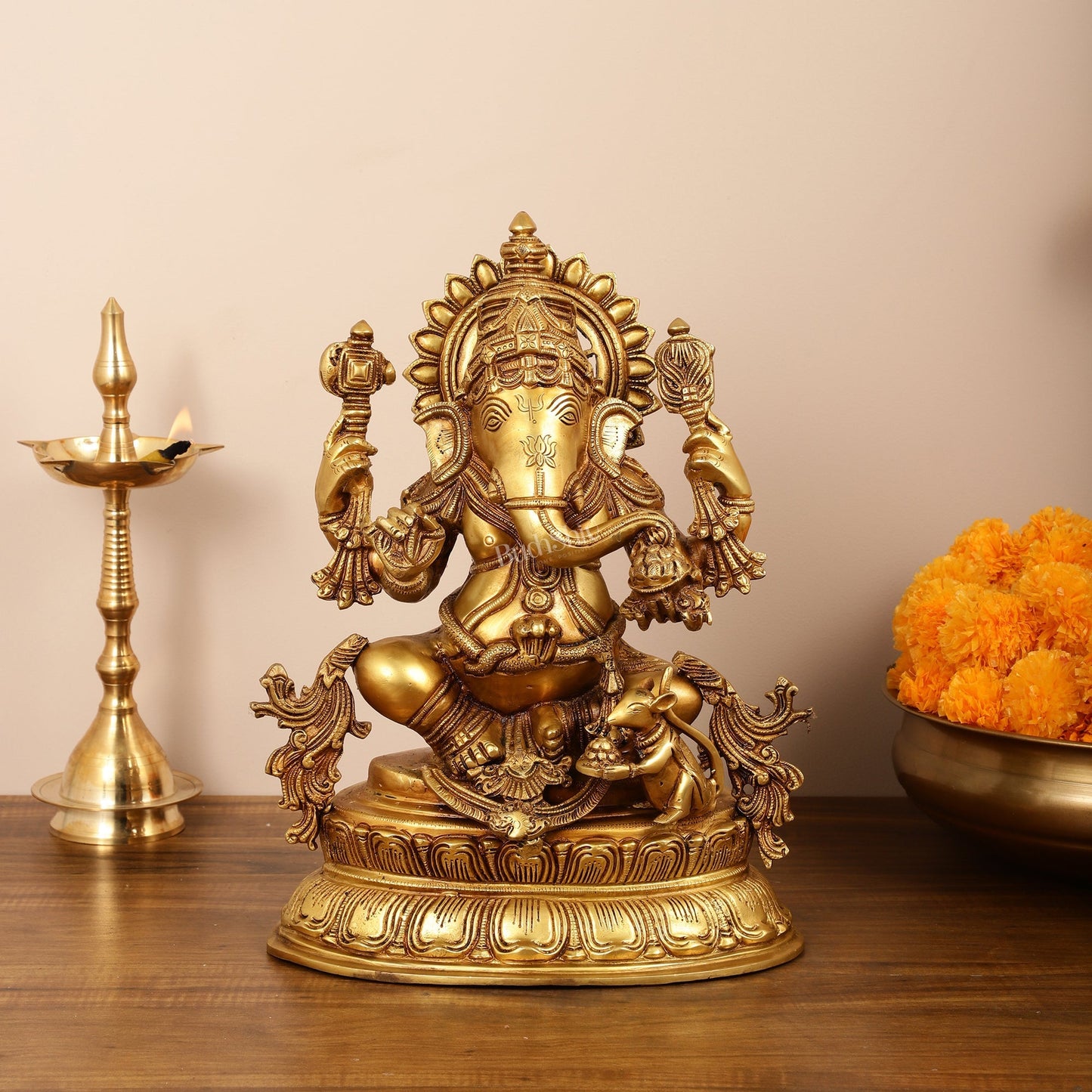 Brass Lord Ganesha Idol - 16 Inch