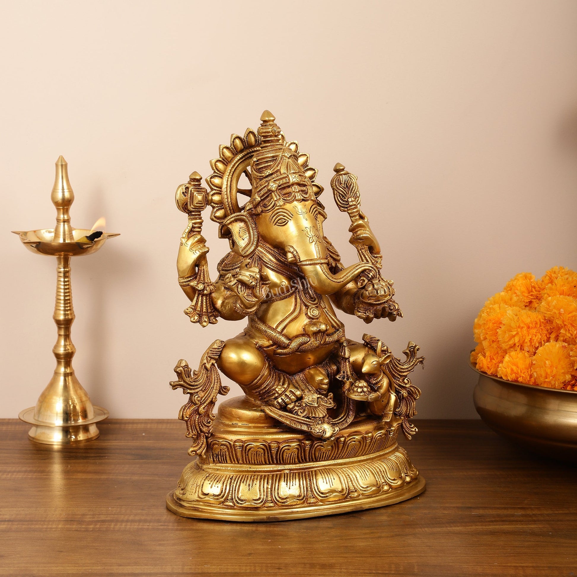 Brass Lord Ganesha Idol - 16 Inch