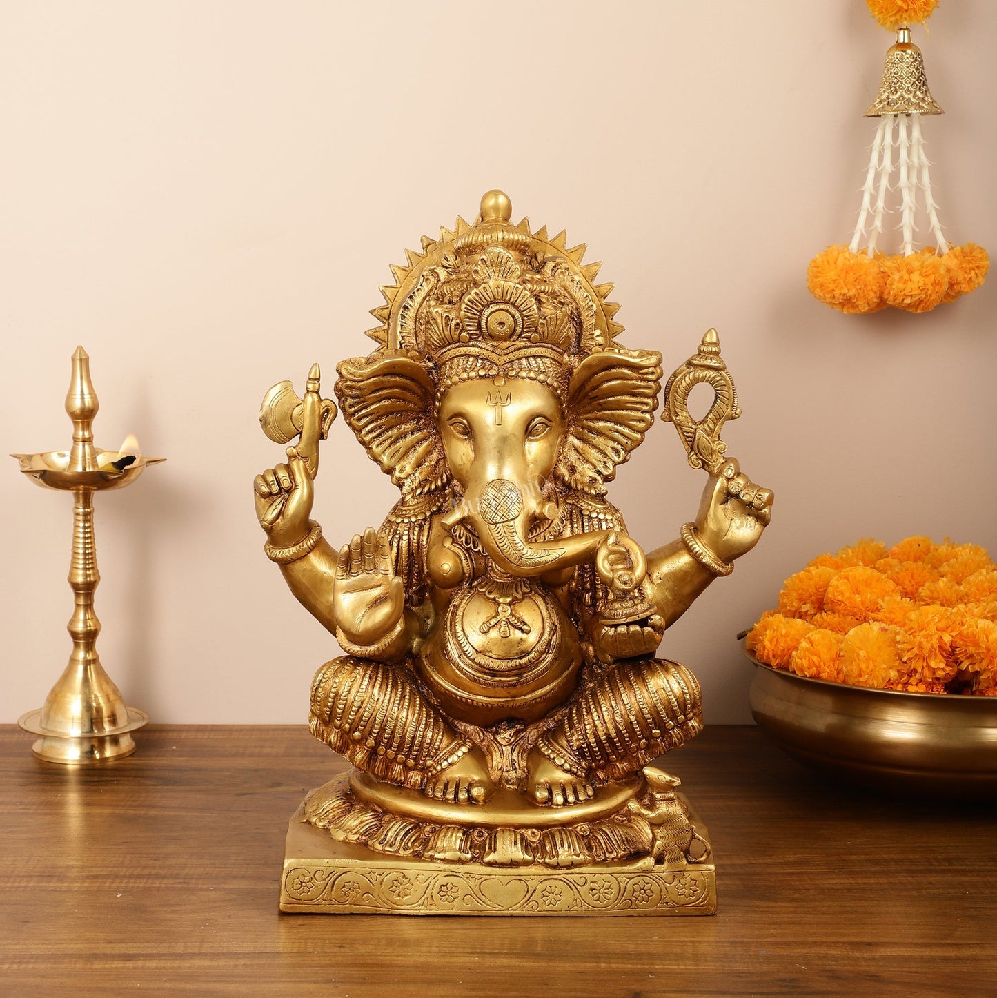 Brass Lord Ganesha Idol - 18" Tall, 18kg