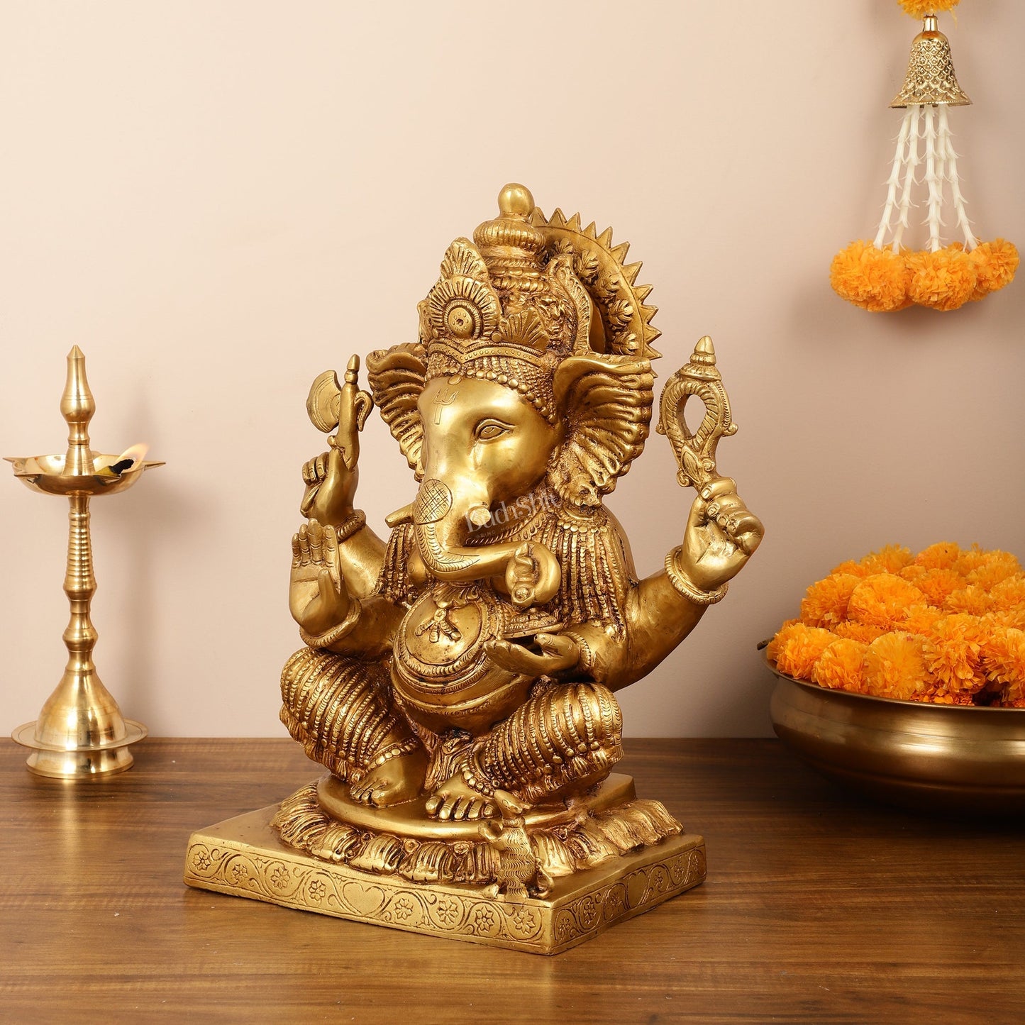 Brass Lord Ganesha Idol - 18" Tall, 18kg