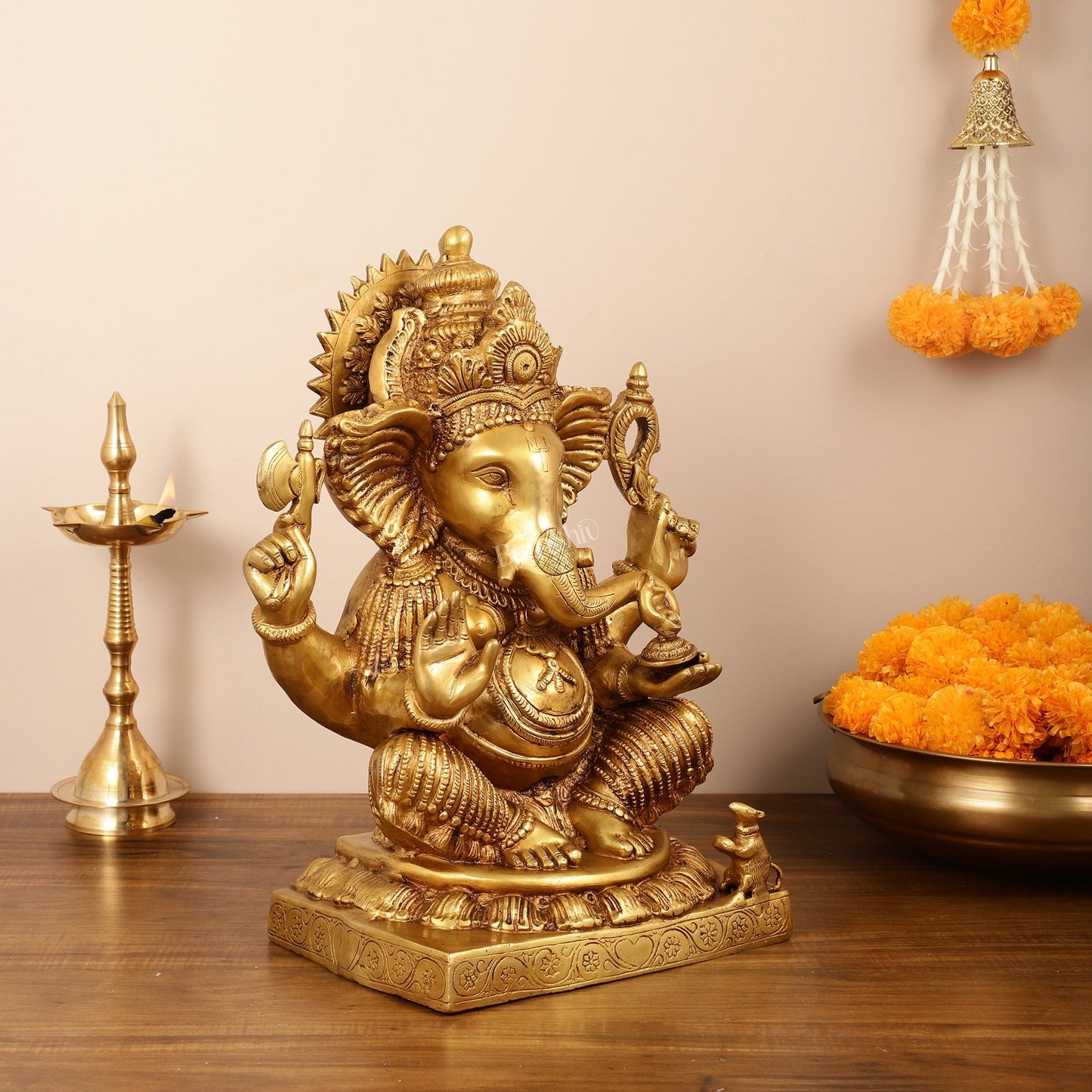 Brass Lord Ganesha Idol - 18" Tall, 18kg