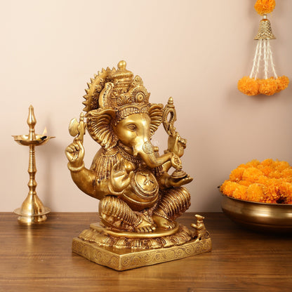 Brass Lord Ganesha Idol - 18" Tall, 18kg