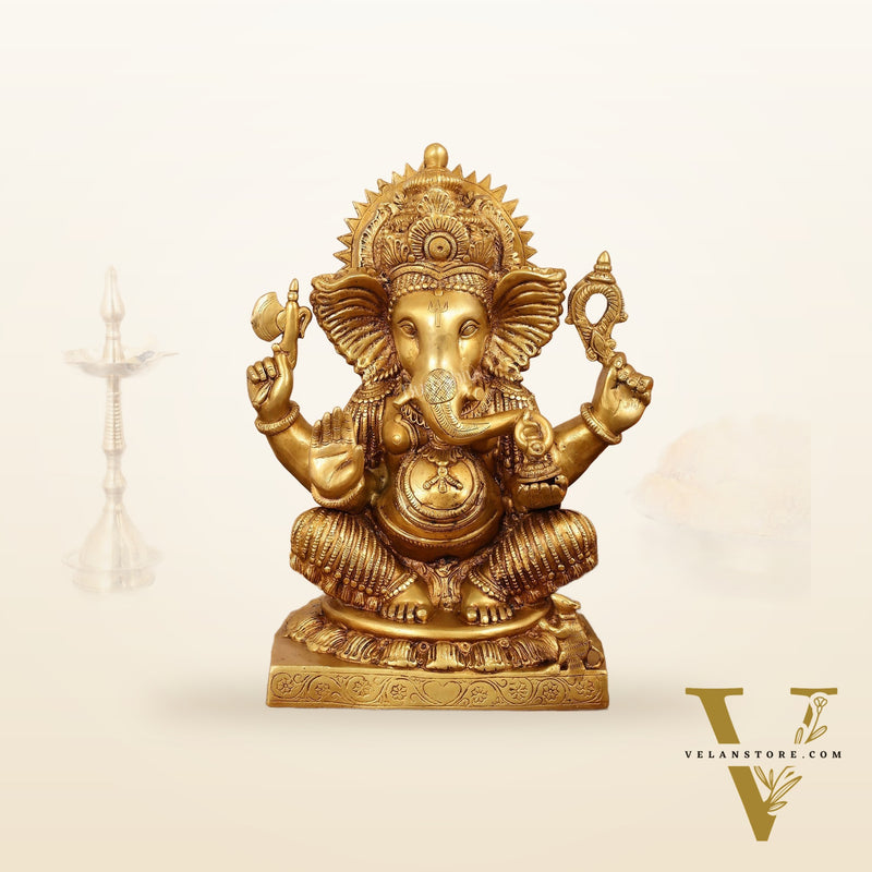 Brass Lord Ganesha Idol - 18" Tall, 18kg