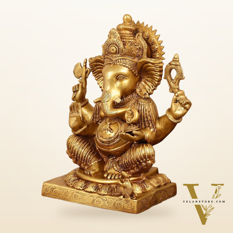 Brass Lord Ganesha Idol - 18" Tall, 18kg