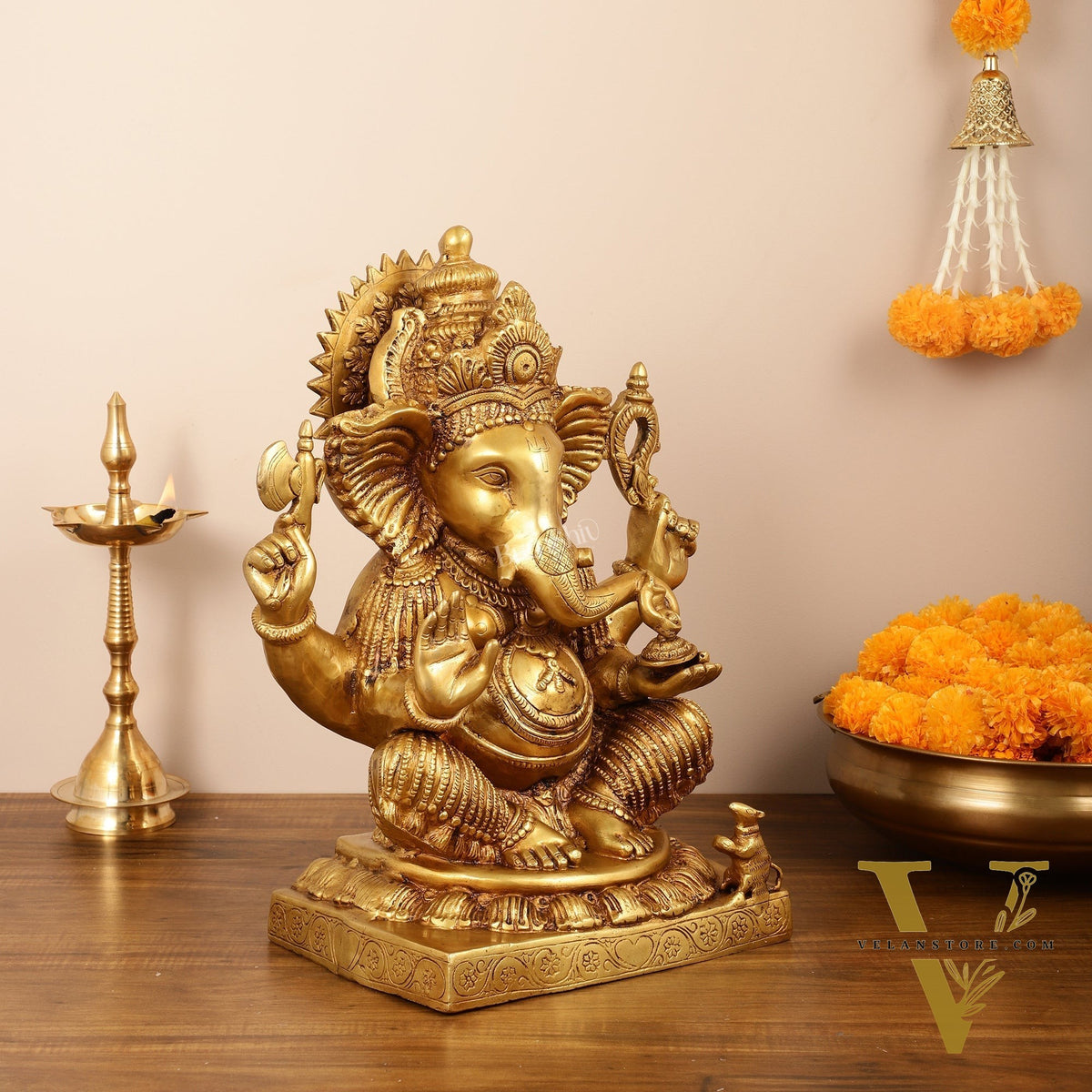 Brass Lord Ganesha Idol - 18" Tall, 18kg
