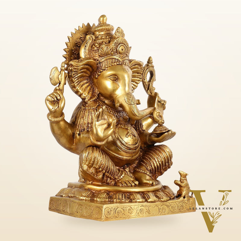 Brass Lord Ganesha Idol - 18" Tall, 18kg