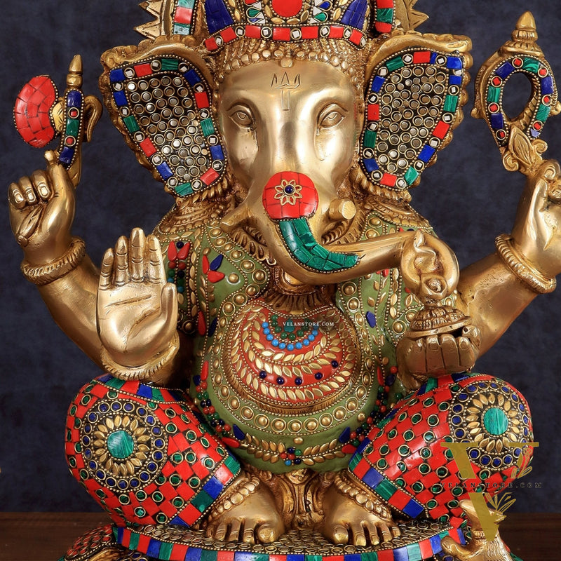 Brass Lord Ganesha Idol - 18" Tall