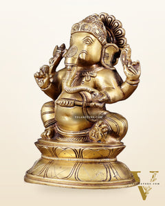 Brass Lord Ganesha Idol - 7.5 Inch