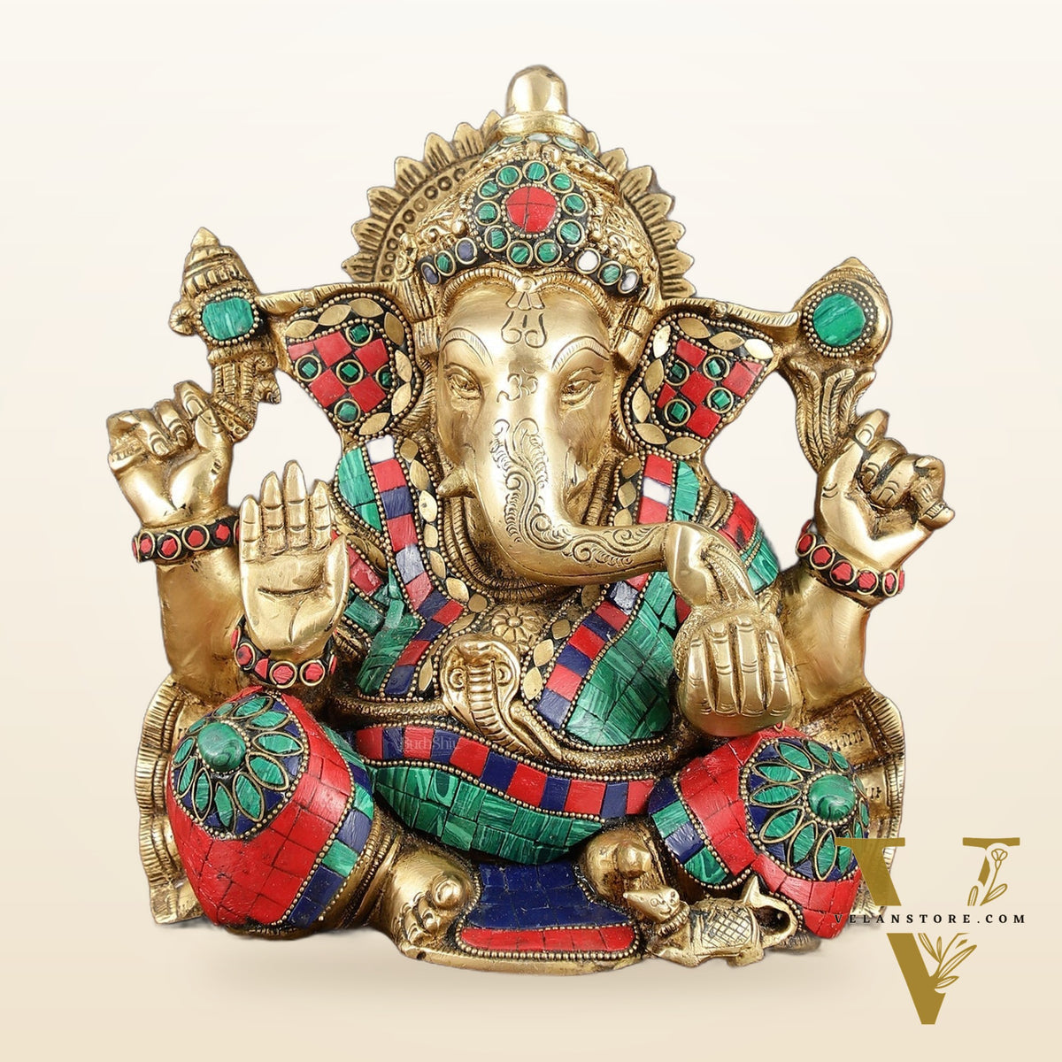 Brass Lord Ganesha Idol 9" meenakari