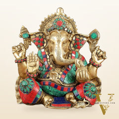 Brass Lord Ganesha Idol 9" meenakari