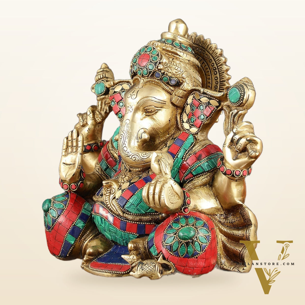 Brass Lord Ganesha Idol 9" meenakari