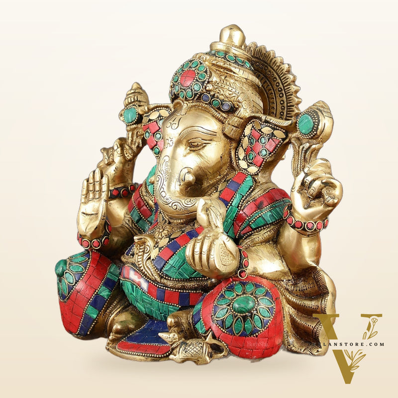 Brass Lord Ganesha Idol 9" meenakari