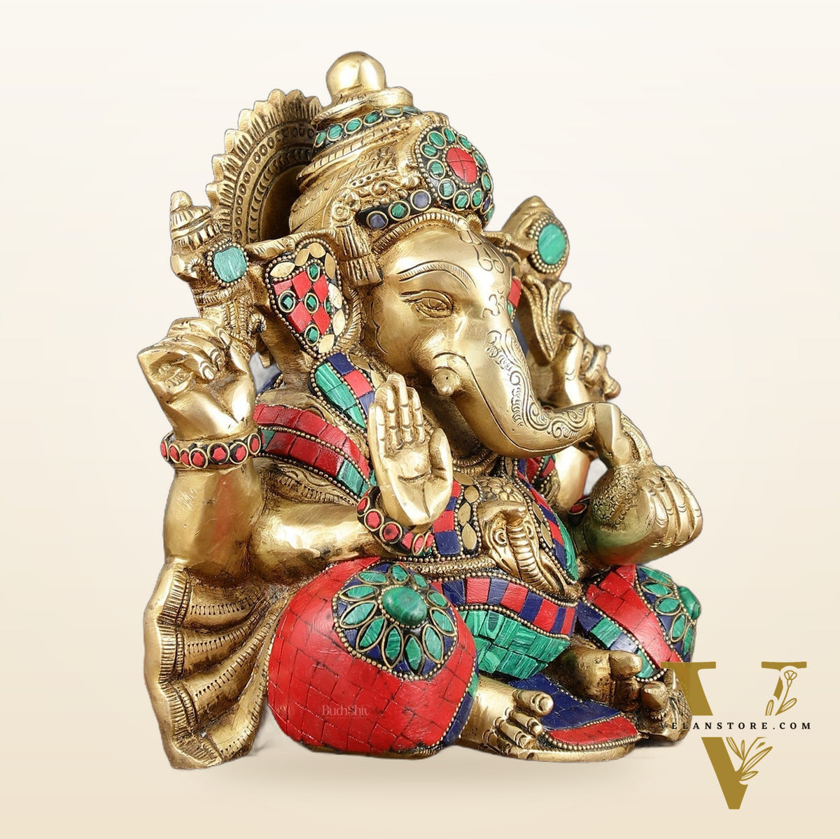 Brass Lord Ganesha Idol 9" meenakari