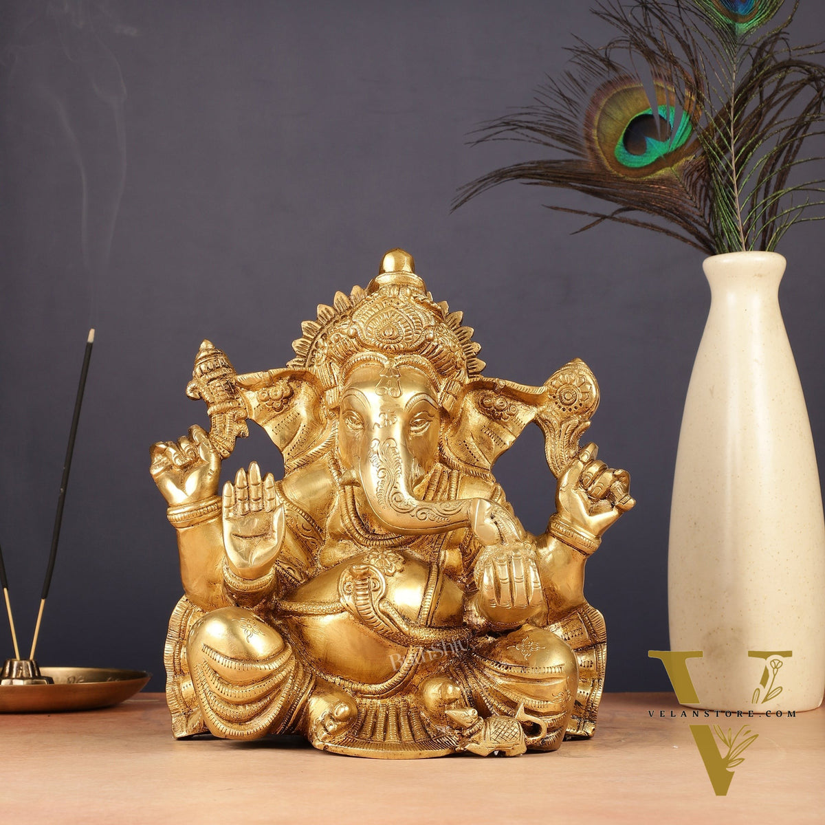 Brass Lord Ganesha Idol 9"