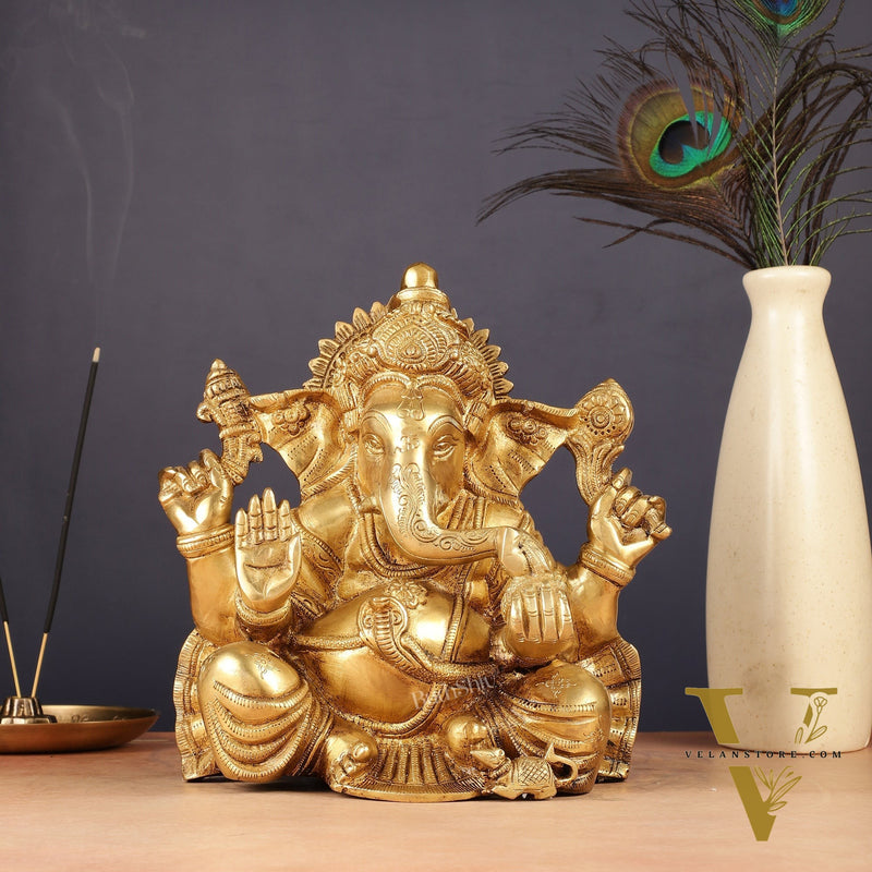 Brass Lord Ganesha Idol 9"