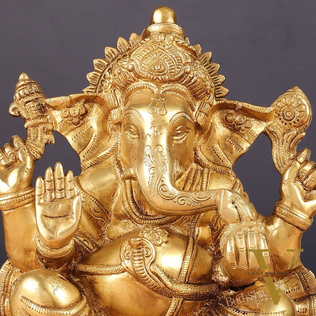 Brass Lord Ganesha Idol 9"