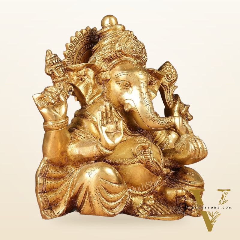 Brass Lord Ganesha Idol 9"