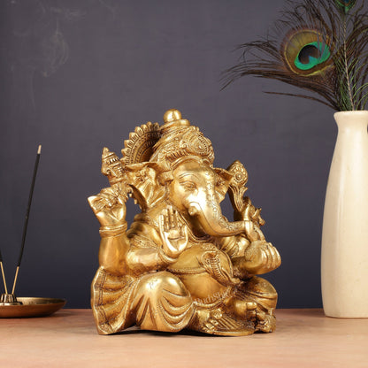 Brass Lord Ganesha Idol 9"