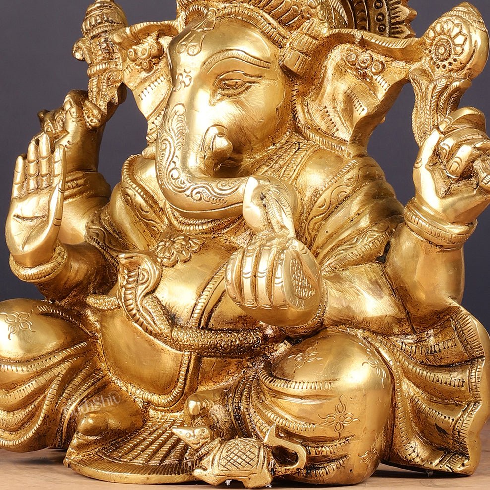Brass Lord Ganesha Idol 9"