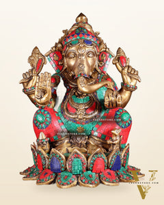 Brass Lord Ganesha Idol | Height 15.5 inch multi colour