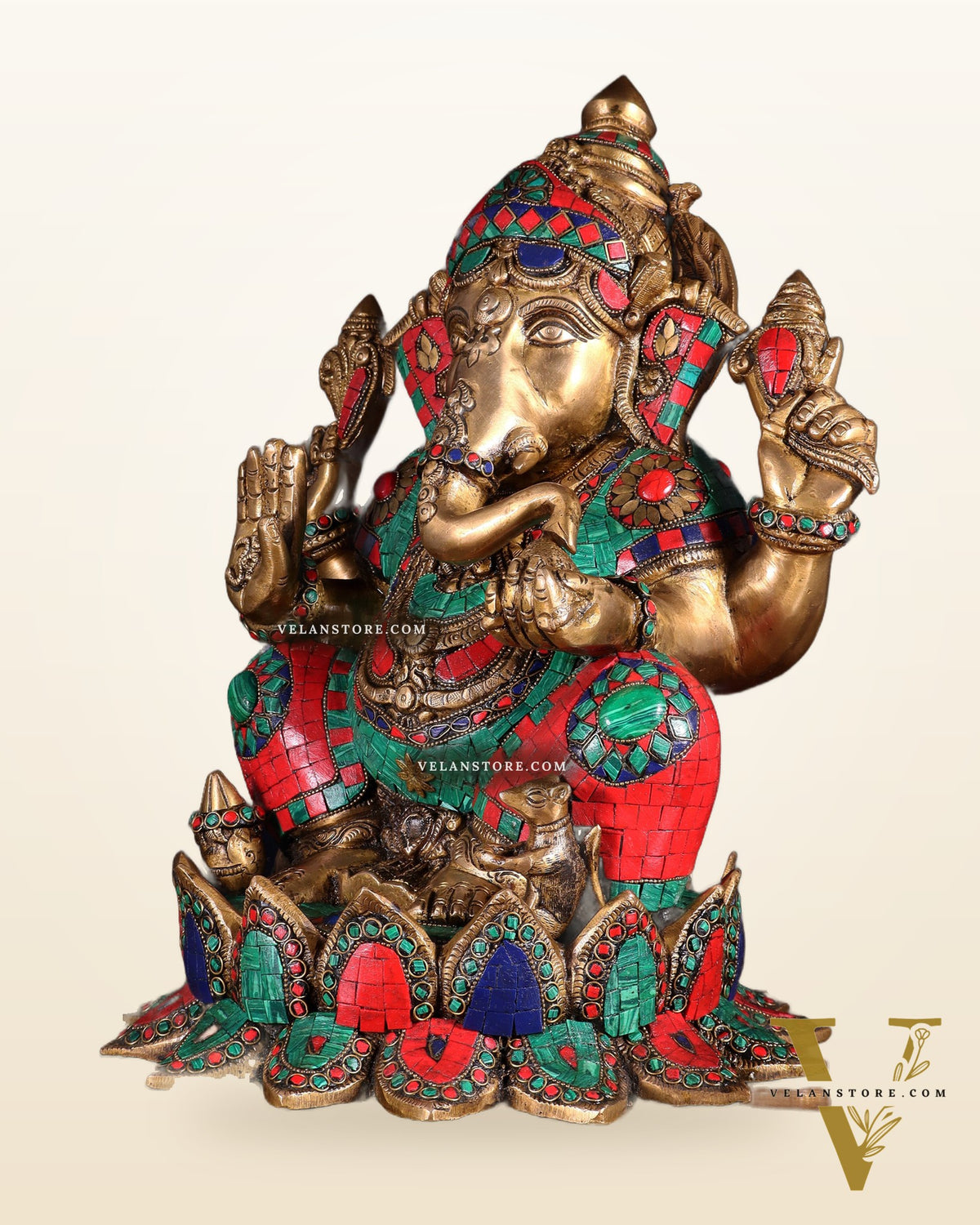 Brass Lord Ganesha Idol | Height 15.5 inch multi colour