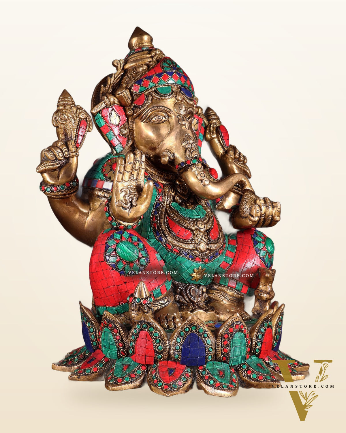 Brass Lord Ganesha Idol | Height 15.5 inch multi colour