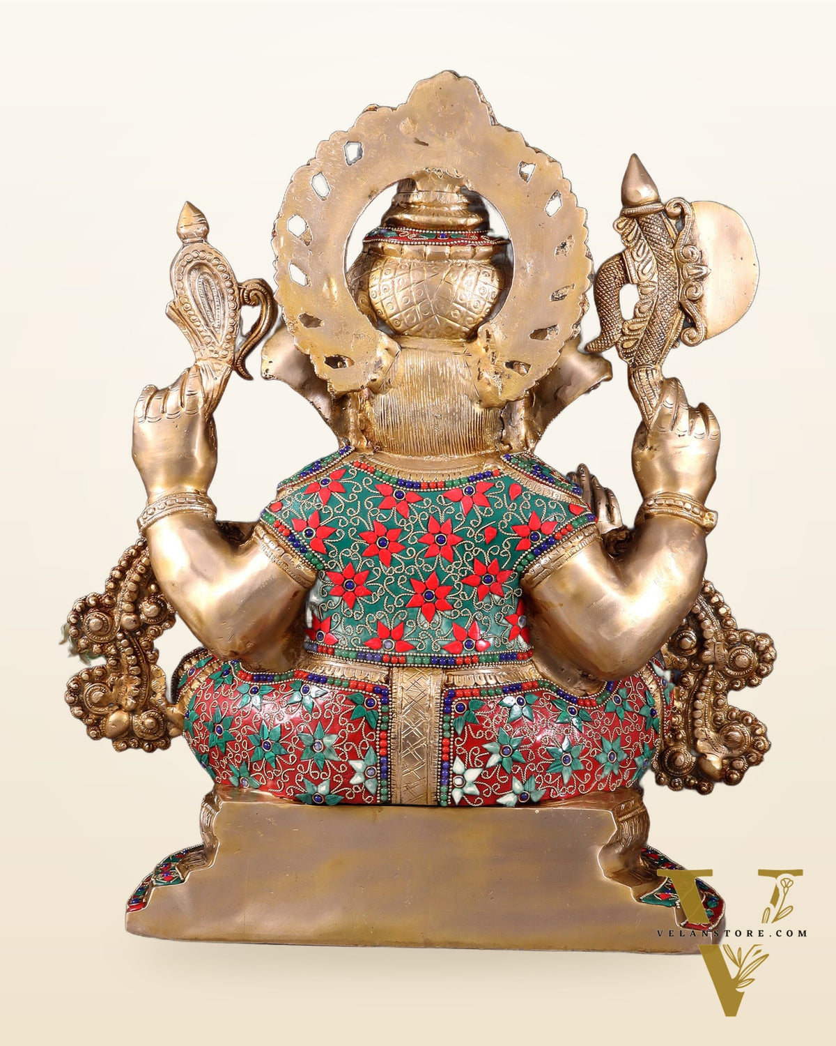 Brass Lord Ganesha Idol with Floral Stonework 19.5"