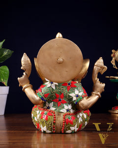 Brass lord Ganesha Idol with Sharp Features - 8 Inch