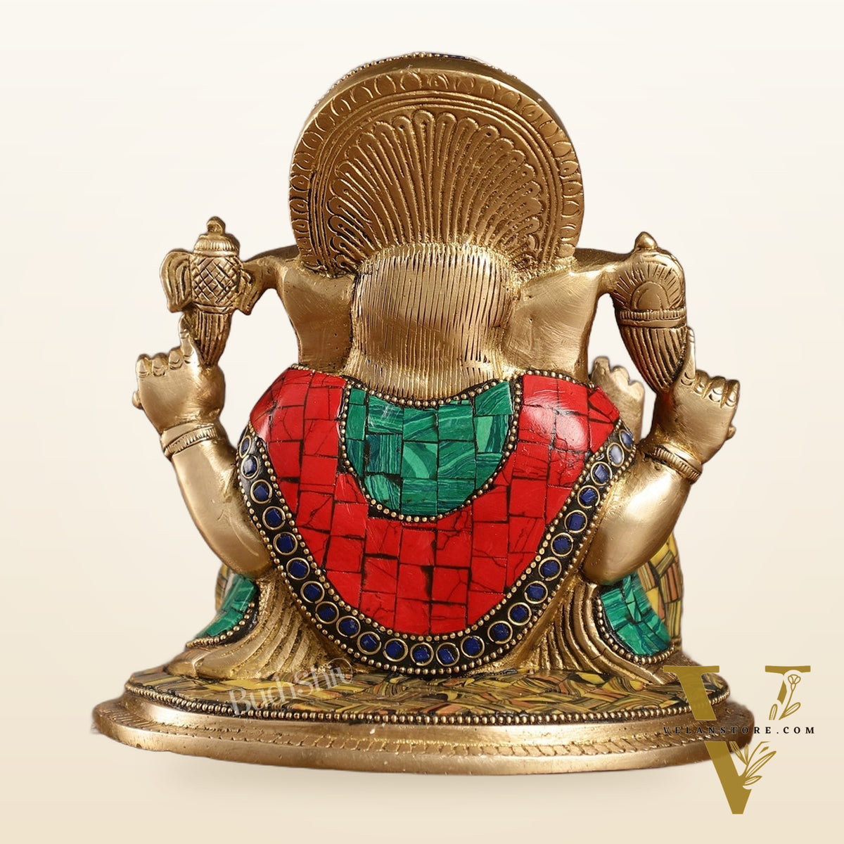 Brass Lord Ganesha Idol with Stonework | Height 6.5 inch