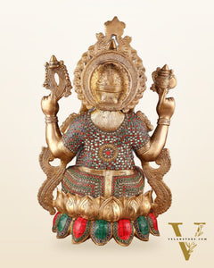 Brass Lord Ganesha large idol 21" with Stonework