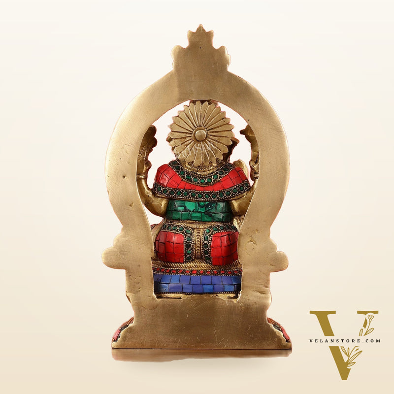 Brass Lord Ganesha Murti with Stonework Idol - 11.5 Inch