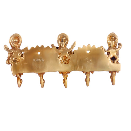 Brass Lord Ganesha Musicians Key Holder with Five Hooks 10"
