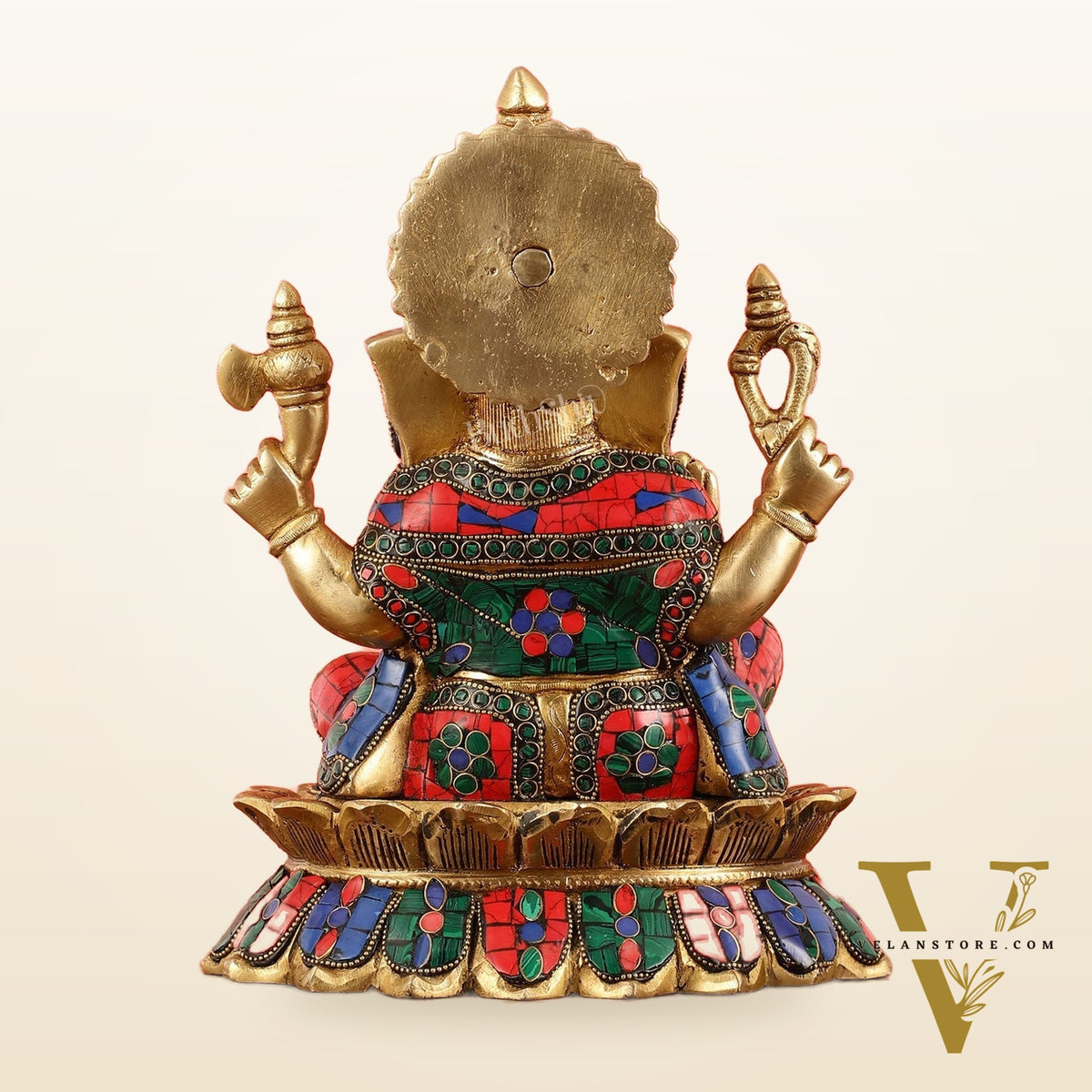 Brass Lord Ganesha on Lotus Idol - 11 Inch