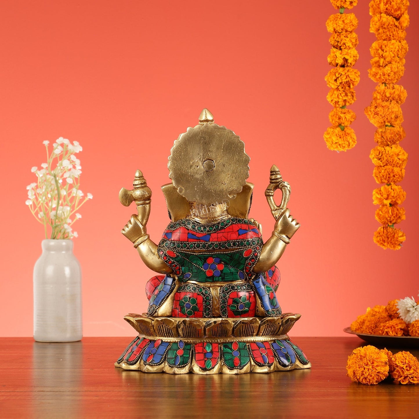 Brass Lord Ganesha on Lotus Idol - 11 Inch