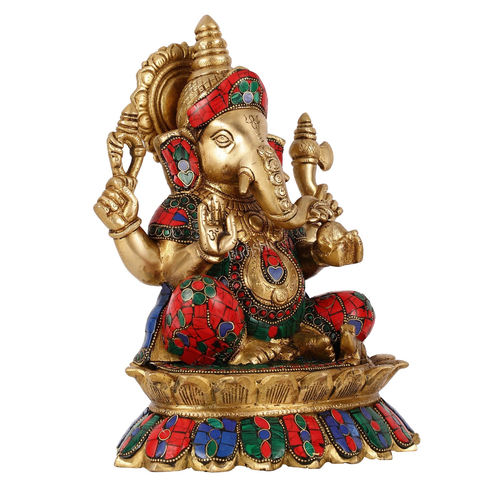 Brass Lord Ganesha on Lotus Idol - 11 Inch
