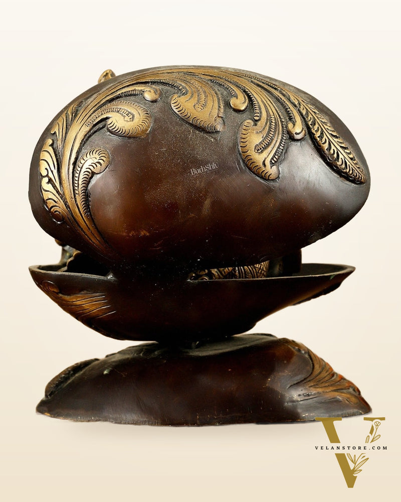 Brass Lord Ganesha Playing Veena Inside Shell – 7”