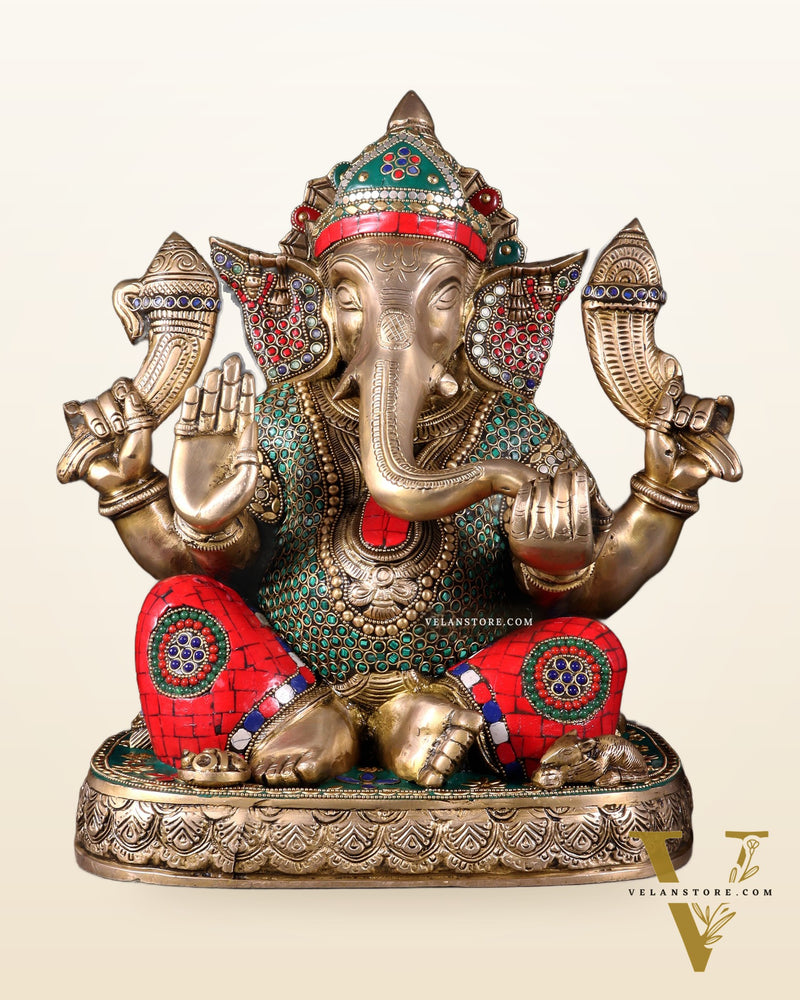Brass Lord Ganesha Statue 15 inch multicolour