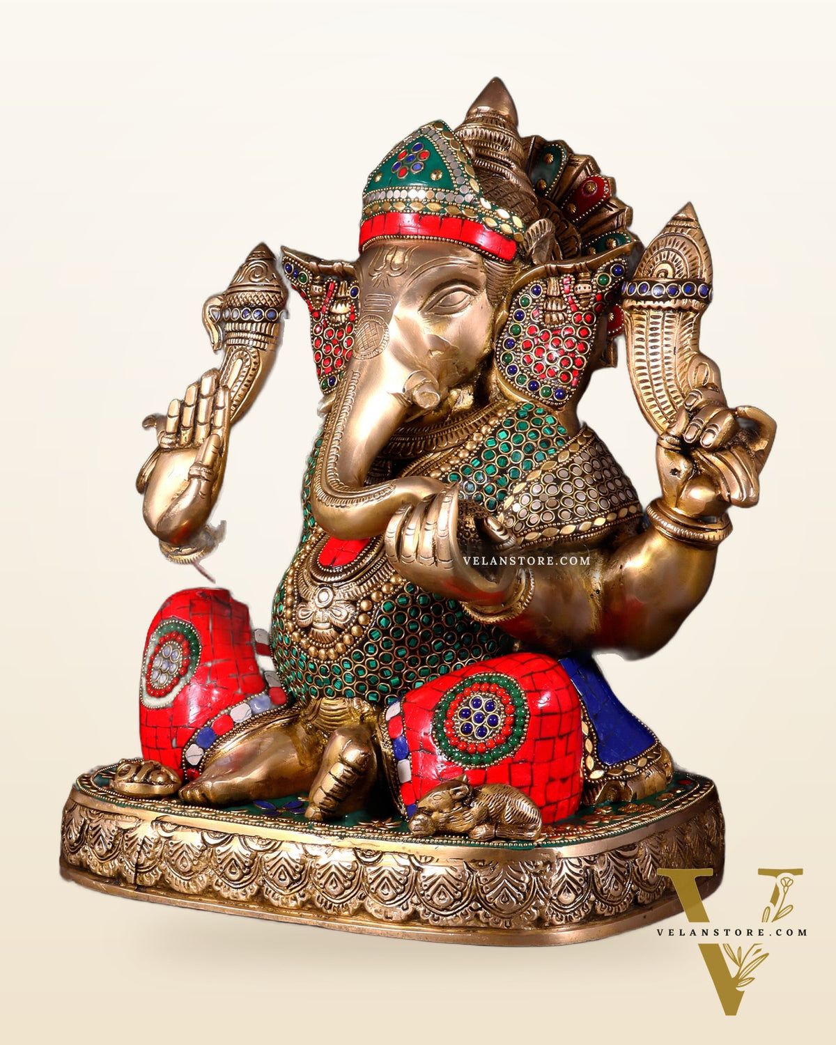 Brass Lord Ganesha Statue 15 inch multicolour