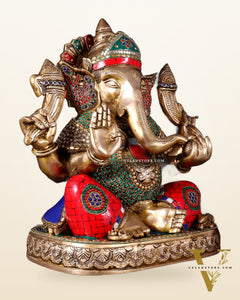 Brass Lord Ganesha Statue 15 inch multicolour