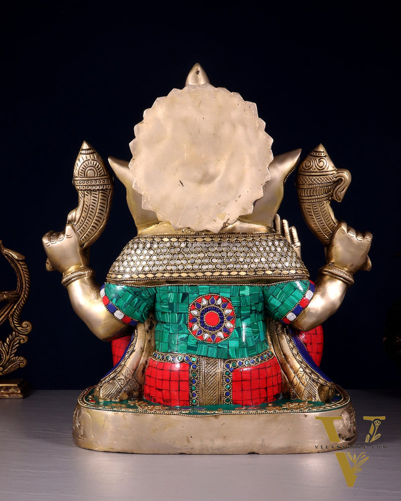 Brass Lord Ganesha Statue 15 inch multicolour