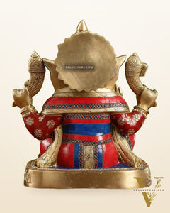 Brass Lord Ganesha Statue 15 inch with stonework