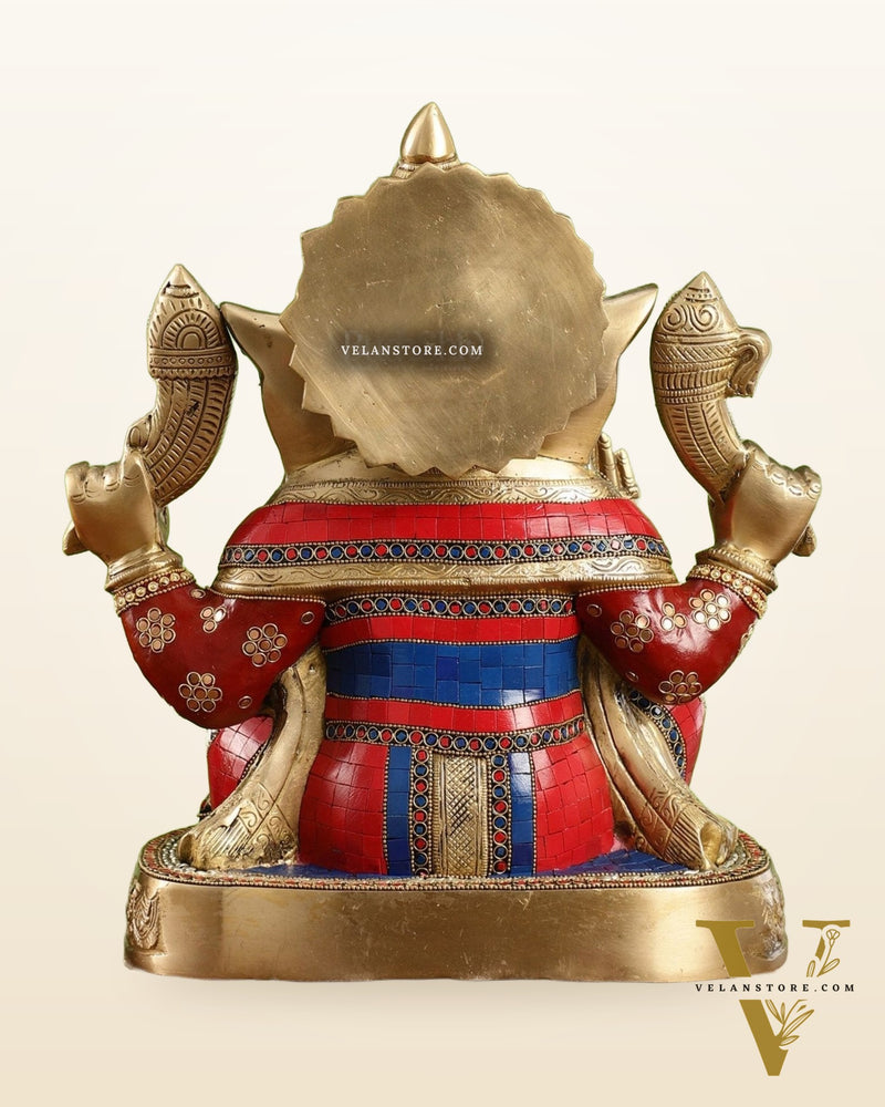 Brass Lord Ganesha Statue 15 inch with stonework