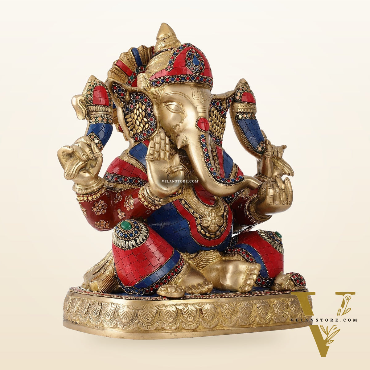 Brass Lord Ganesha Statue 15 inch with stonework