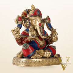 Brass Lord Ganesha Statue 15 inch with stonework