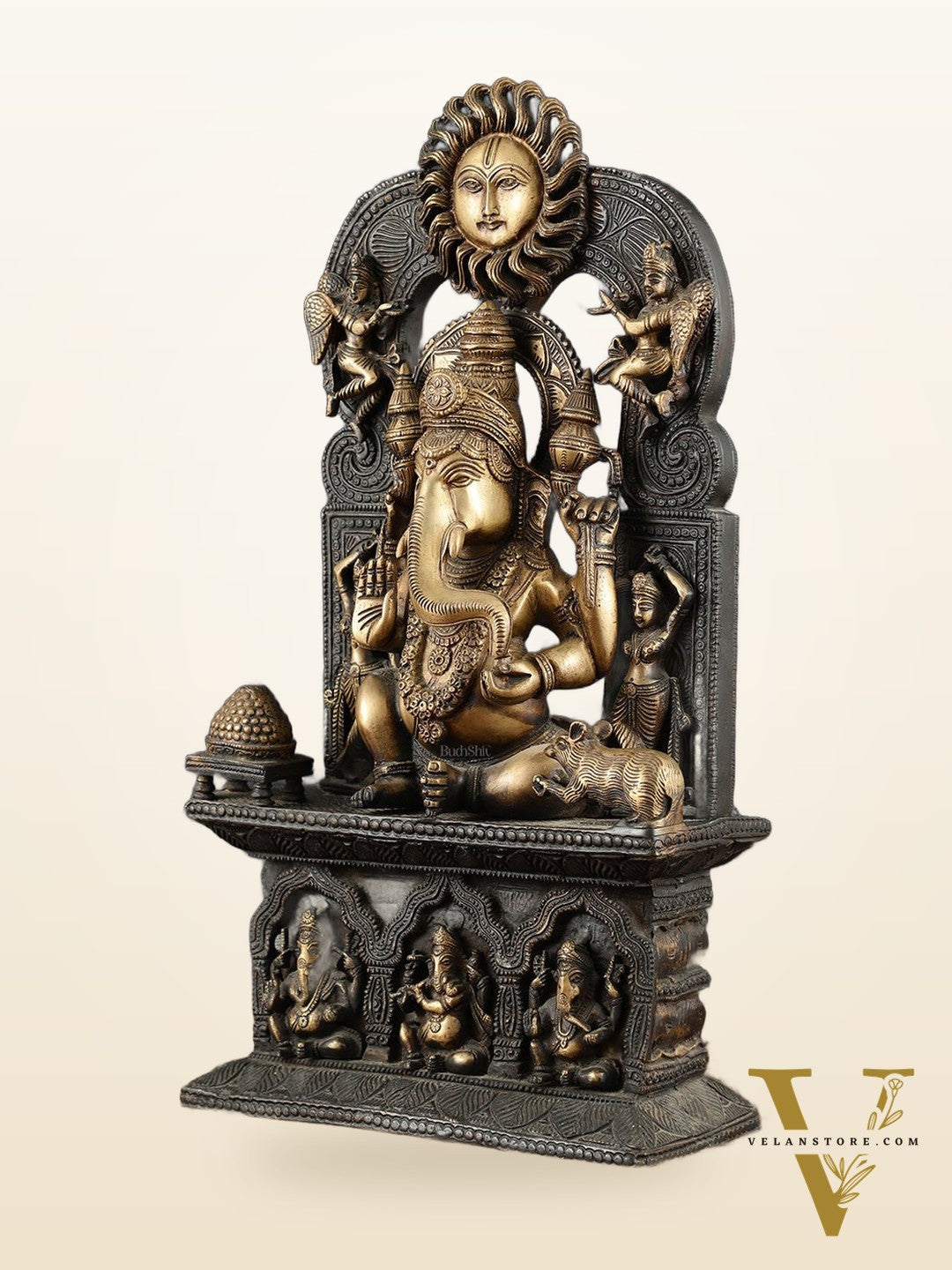 Brass Lord Ganesha Statue – 20" Height, Antique Chola Style, Dual-Tone Finish