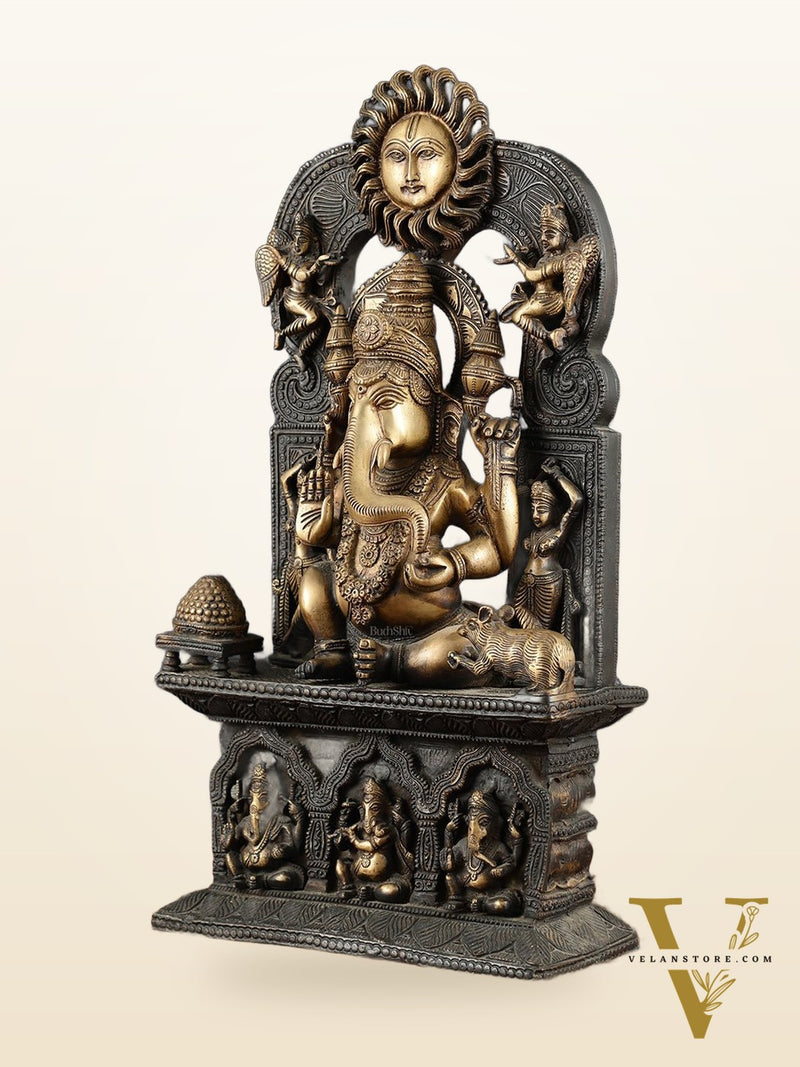 Brass Lord Ganesha Statue – 20" Height, Antique Chola Style, Dual-Tone Finish
